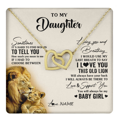 Interlocking Hearts Necklace 18K Yellow Gold Finish | 1 | Personalized To My Daughter Necklace From Dad Father I Love You This Old Lion Daughter Birthday Graduation Christmas Jewelry Customized Gift Box Message Card | teecentury