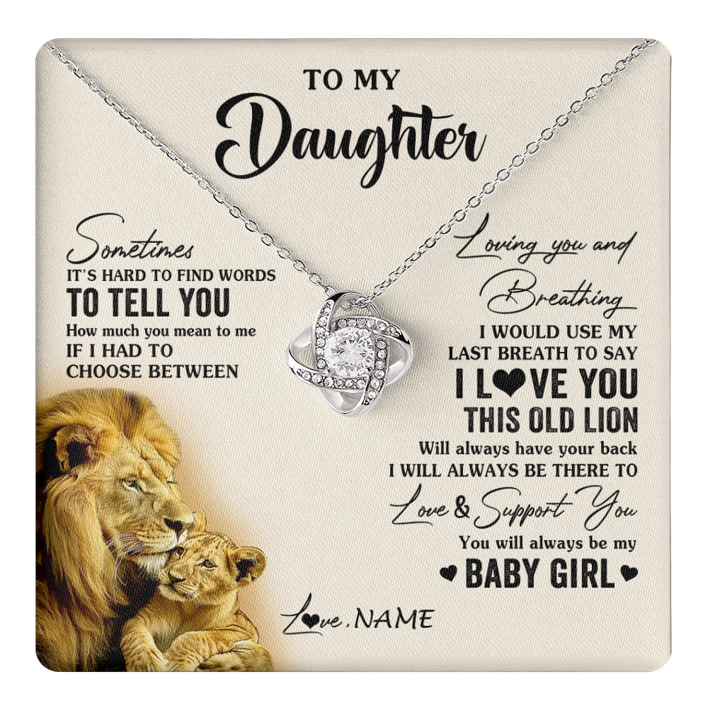 Love Knot Necklace 14K White Gold Finish | 1 | Personalized To My Daughter Necklace From Dad Father I Love You This Old Lion Daughter Birthday Graduation Christmas Jewelry Customized Gift Box Message Card | teecentury