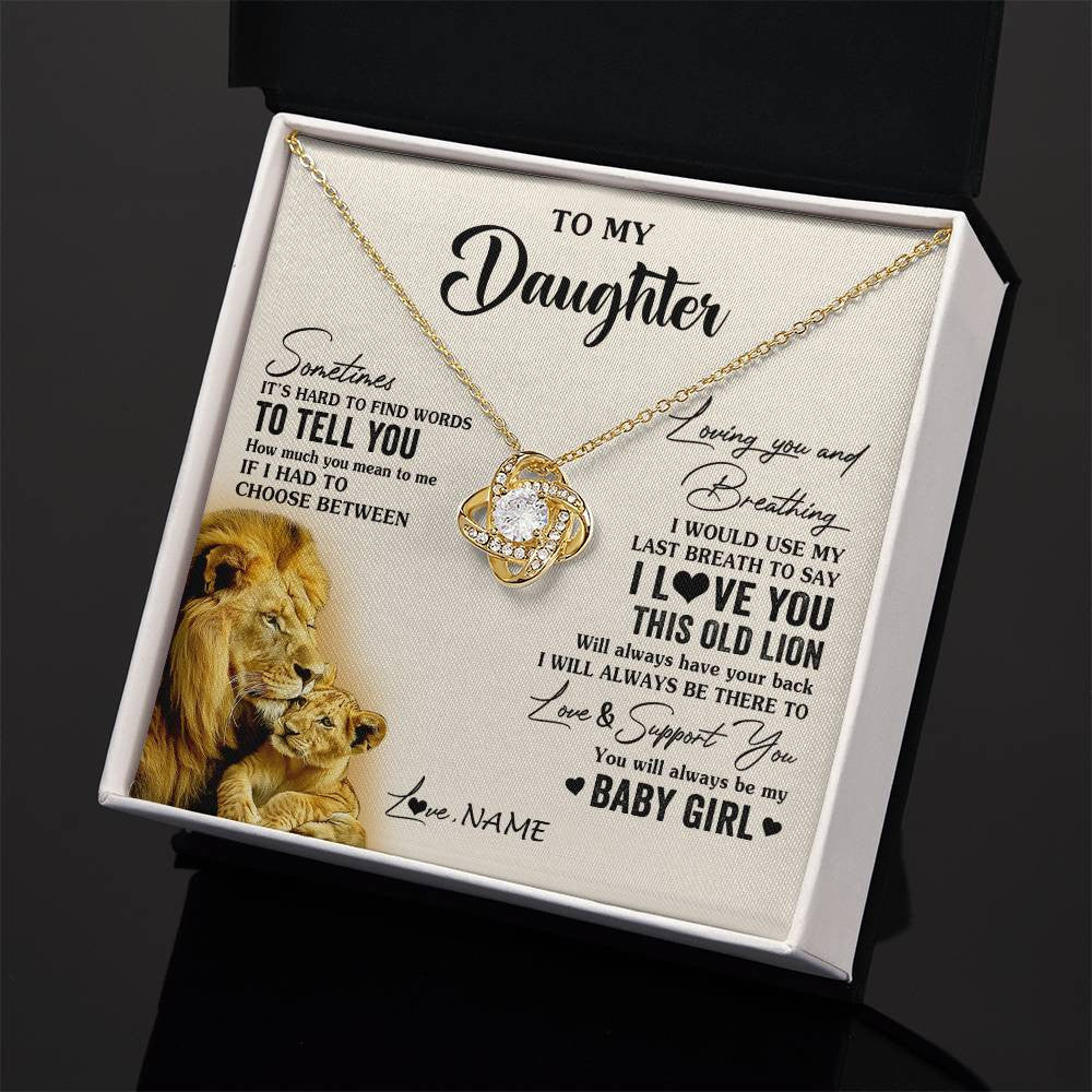 Love Knot Necklace 18K Yellow Gold Finish | 2 | Personalized To My Daughter Necklace From Dad Father I Love You This Old Lion Daughter Birthday Graduation Christmas Jewelry Customized Gift Box Message Card | teecentury