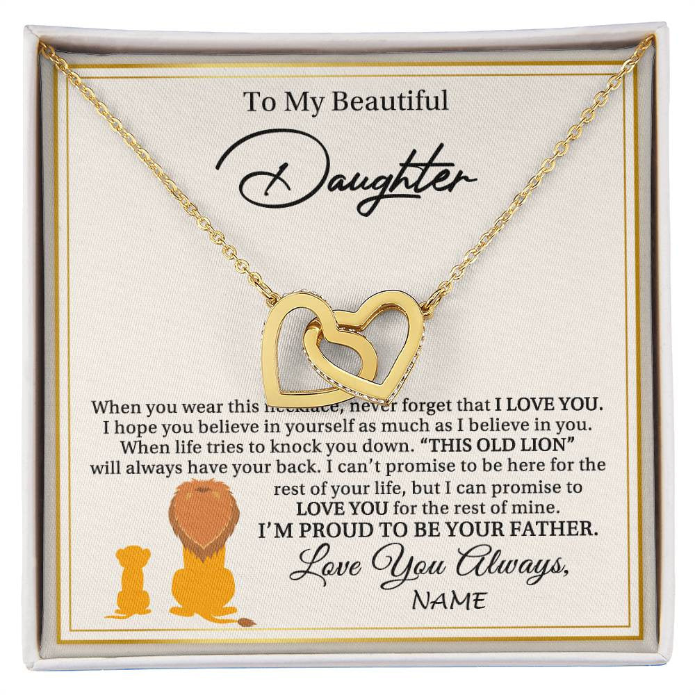 Interlocking Hearts Necklace 18K Yellow Gold Finish | 1 | Personalized To My Daughter Necklace From Dad Father I'M Proud To Be Your Father Lion Daughter Birthday Graduation Christmas Customized Gift Box Message Card | teecentury