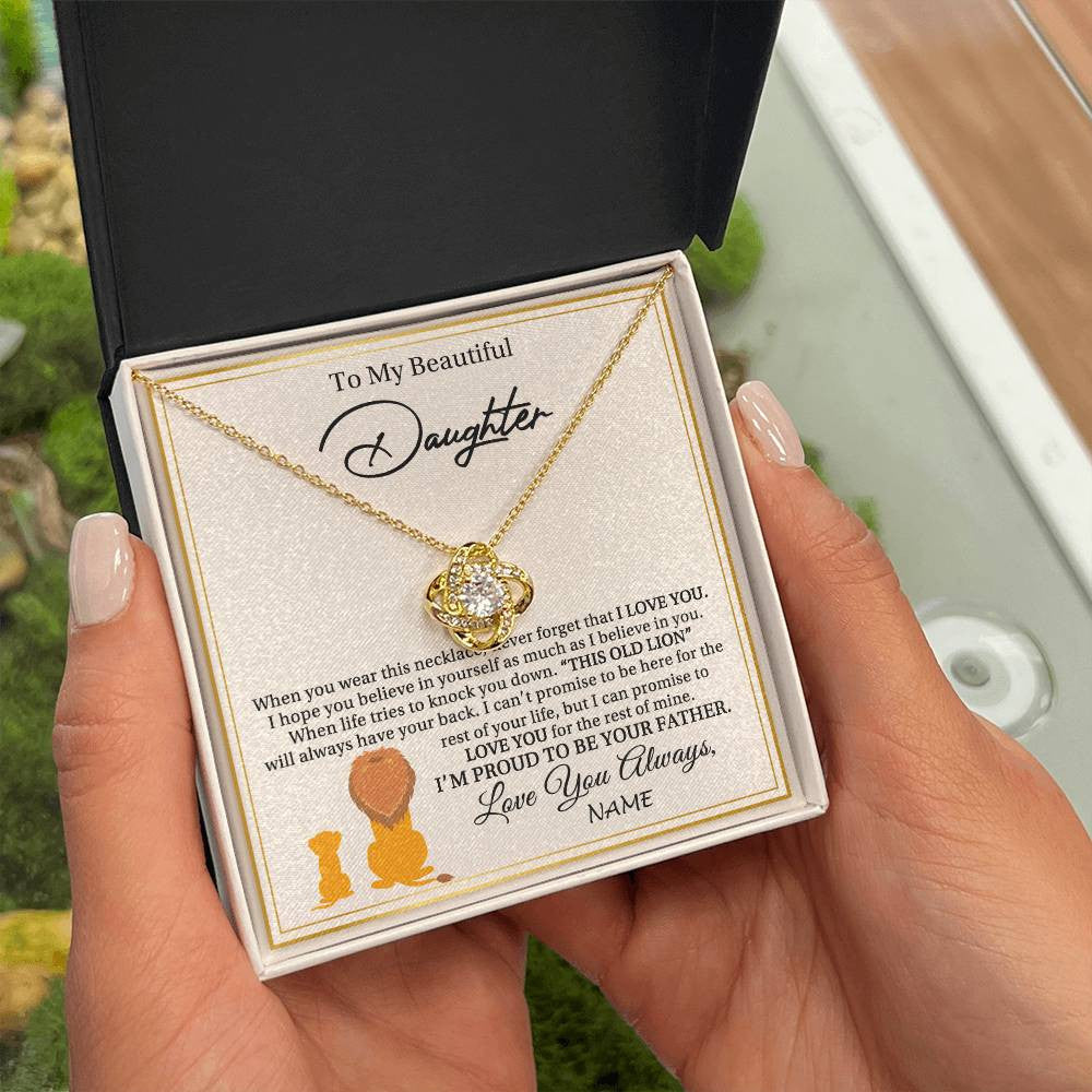 Love Knot Necklace 18K Yellow Gold Finish | 2 | Personalized To My Daughter Necklace From Dad Father I'M Proud To Be Your Father Lion Daughter Birthday Graduation Christmas Customized Gift Box Message Card | teecentury