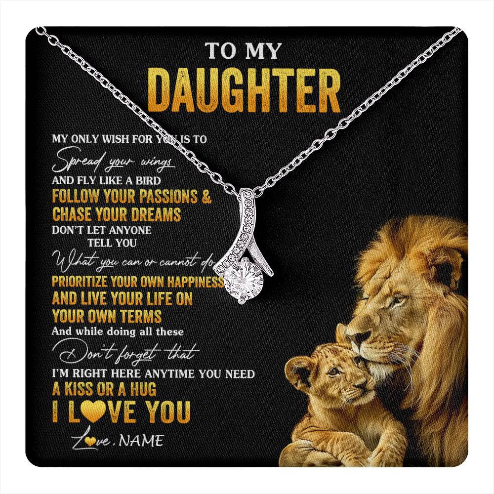 Alluring Beauty Necklace 14K White Gold Finish | 1 | Personalized To My Daughter Necklace From Dad Father Lion My Only Wish For You Daughter Birthday Graduation Christmas Customized Gift Box Message Card | teecentury