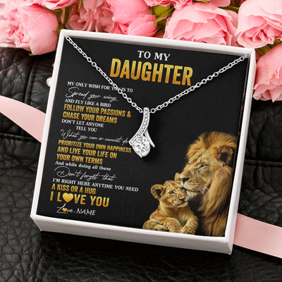 Alluring Beauty Necklace 14K White Gold Finish | 2 | Personalized To My Daughter Necklace From Dad Father Lion My Only Wish For You Daughter Birthday Graduation Christmas Customized Gift Box Message Card | teecentury