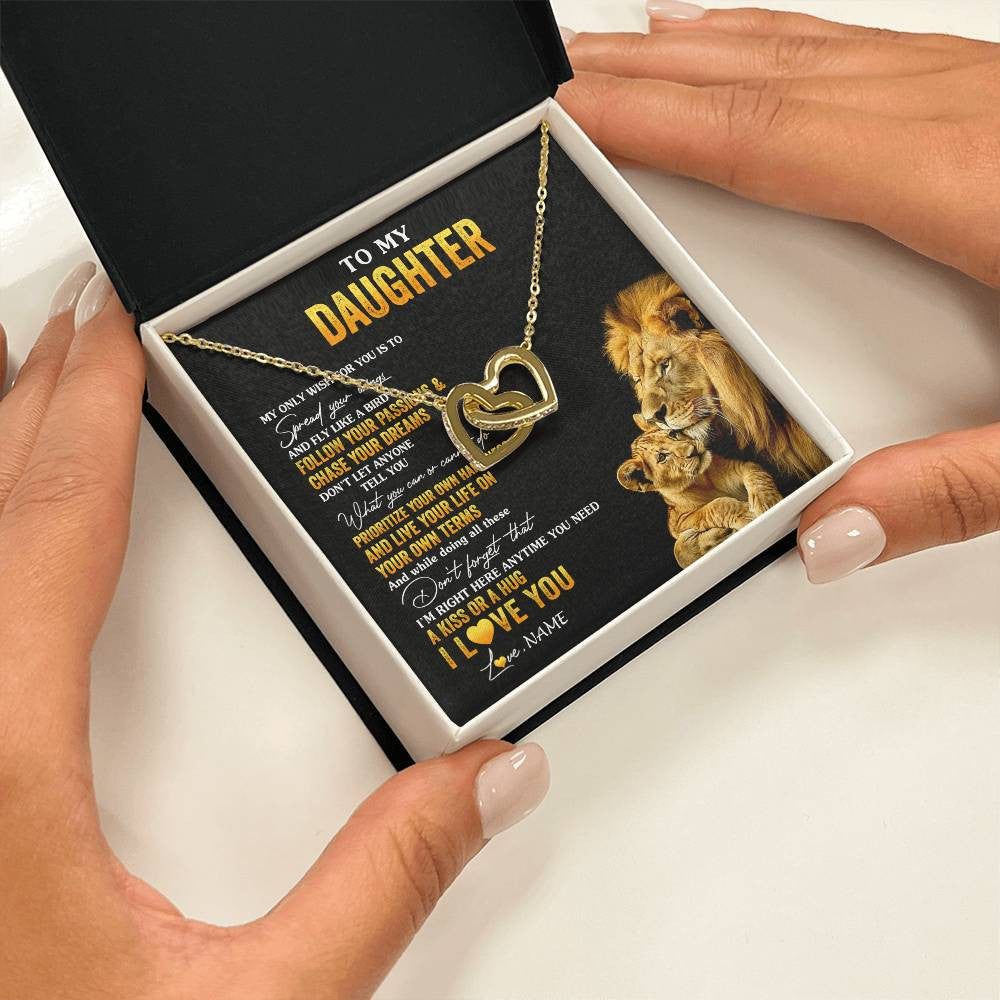 Interlocking Hearts Necklace 18K Yellow Gold Finish | 2 | Personalized To My Daughter Necklace From Dad Father Lion My Only Wish For You Daughter Birthday Graduation Christmas Customized Gift Box Message Card | teecentury