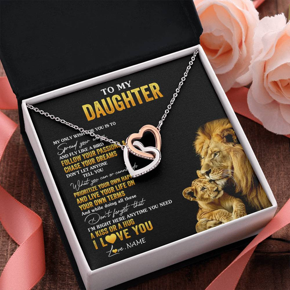Interlocking Hearts Necklace Stainless Steel & Rose Gold Finish | 2 | Personalized To My Daughter Necklace From Dad Father Lion My Only Wish For You Daughter Birthday Graduation Christmas Customized Gift Box Message Card | teecentury