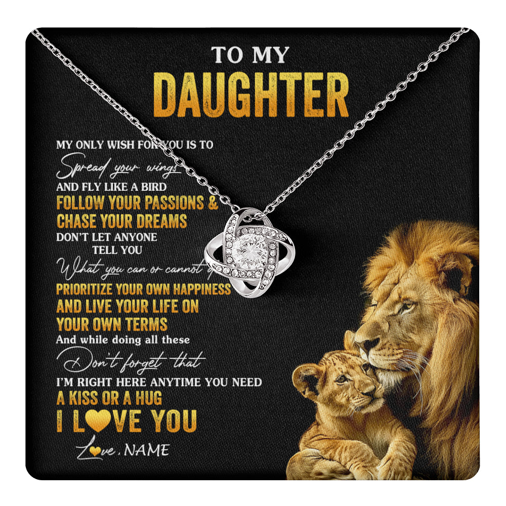 Love Knot Necklace 14K White Gold Finish | 1 | Personalized To My Daughter Necklace From Dad Father Lion My Only Wish For You Daughter Birthday Graduation Christmas Customized Gift Box Message Card | teecentury