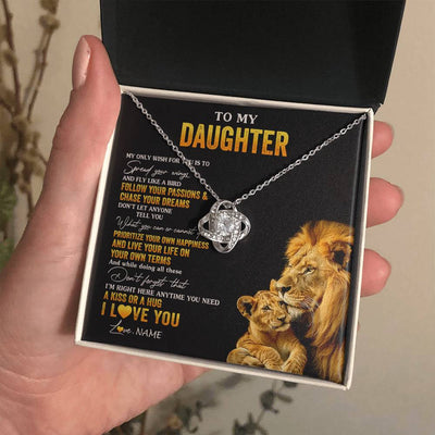 Love Knot Necklace 14K White Gold Finish | 2 | Personalized To My Daughter Necklace From Dad Father Lion My Only Wish For You Daughter Birthday Graduation Christmas Customized Gift Box Message Card | teecentury