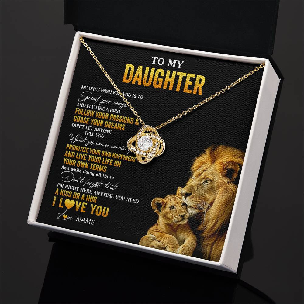 Love Knot Necklace 18K Yellow Gold Finish | 2 | Personalized To My Daughter Necklace From Dad Father Lion My Only Wish For You Daughter Birthday Graduation Christmas Customized Gift Box Message Card | teecentury