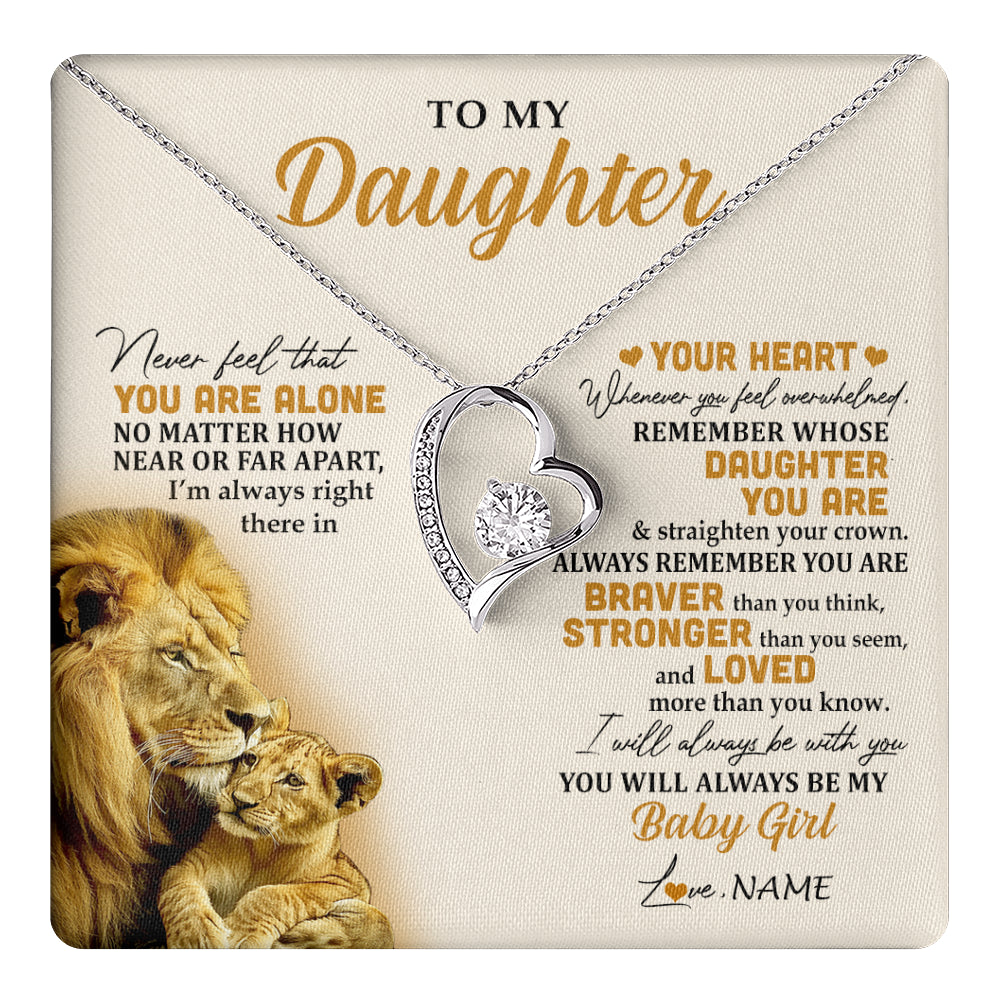 Forever Love Necklace 14K White Gold Finish | 1 | Personalized To My Daughter Necklace From Dad Father Lion Never Feel That You Are Alone Great Daughter Birthday Christmas Customized Gift Box Message Card | teecentury