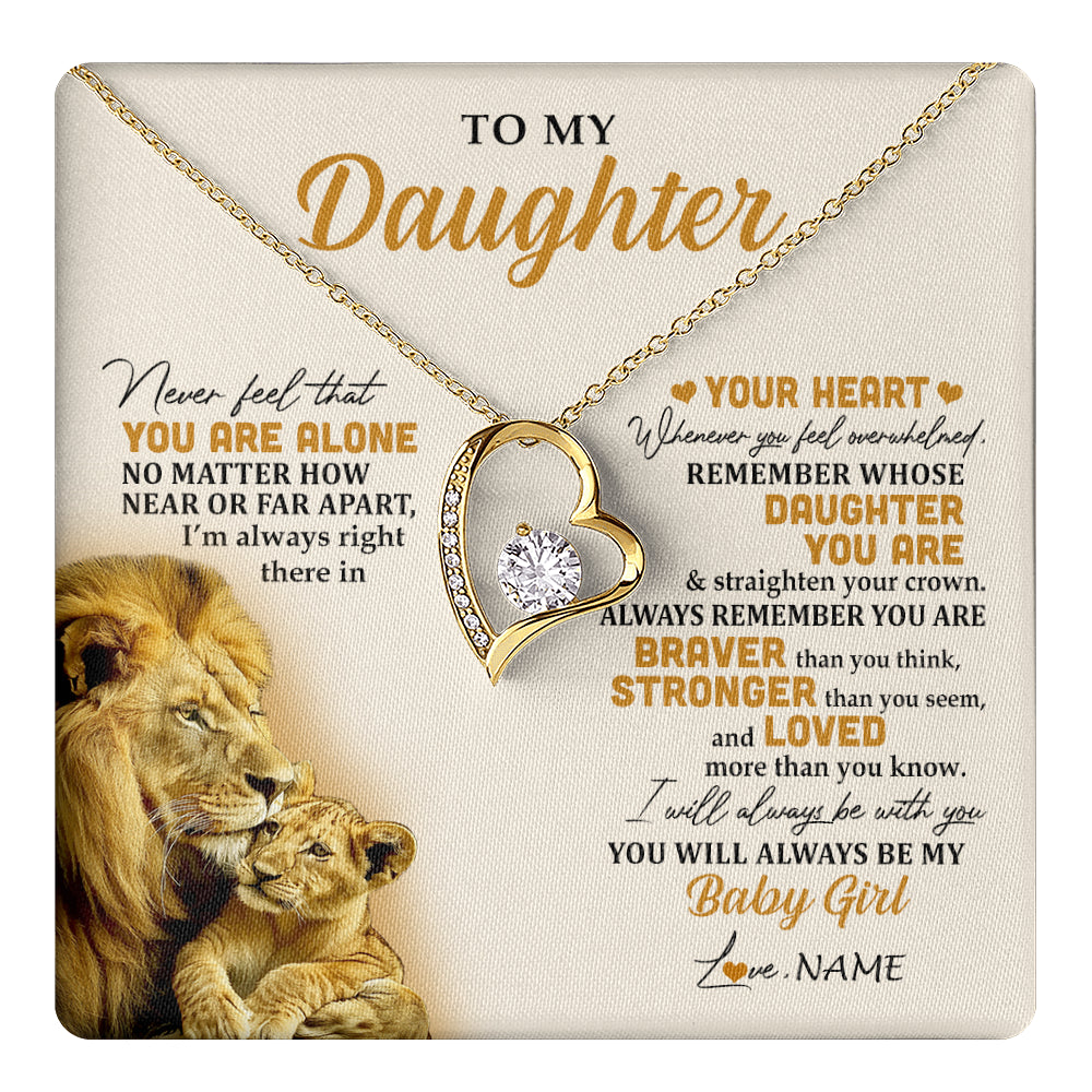 Forever Love Necklace 18K Yellow Gold Finish | 1 | Personalized To My Daughter Necklace From Dad Father Lion Never Feel That You Are Alone Great Daughter Birthday Christmas Customized Gift Box Message Card | teecentury