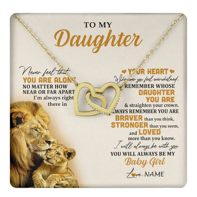 Interlocking Hearts Necklace 18K Yellow Gold Finish | 1 | Personalized To My Daughter Necklace From Dad Father Lion Never Feel That You Are Alone Great Daughter Birthday Christmas Customized Gift Box Message Card | teecentury