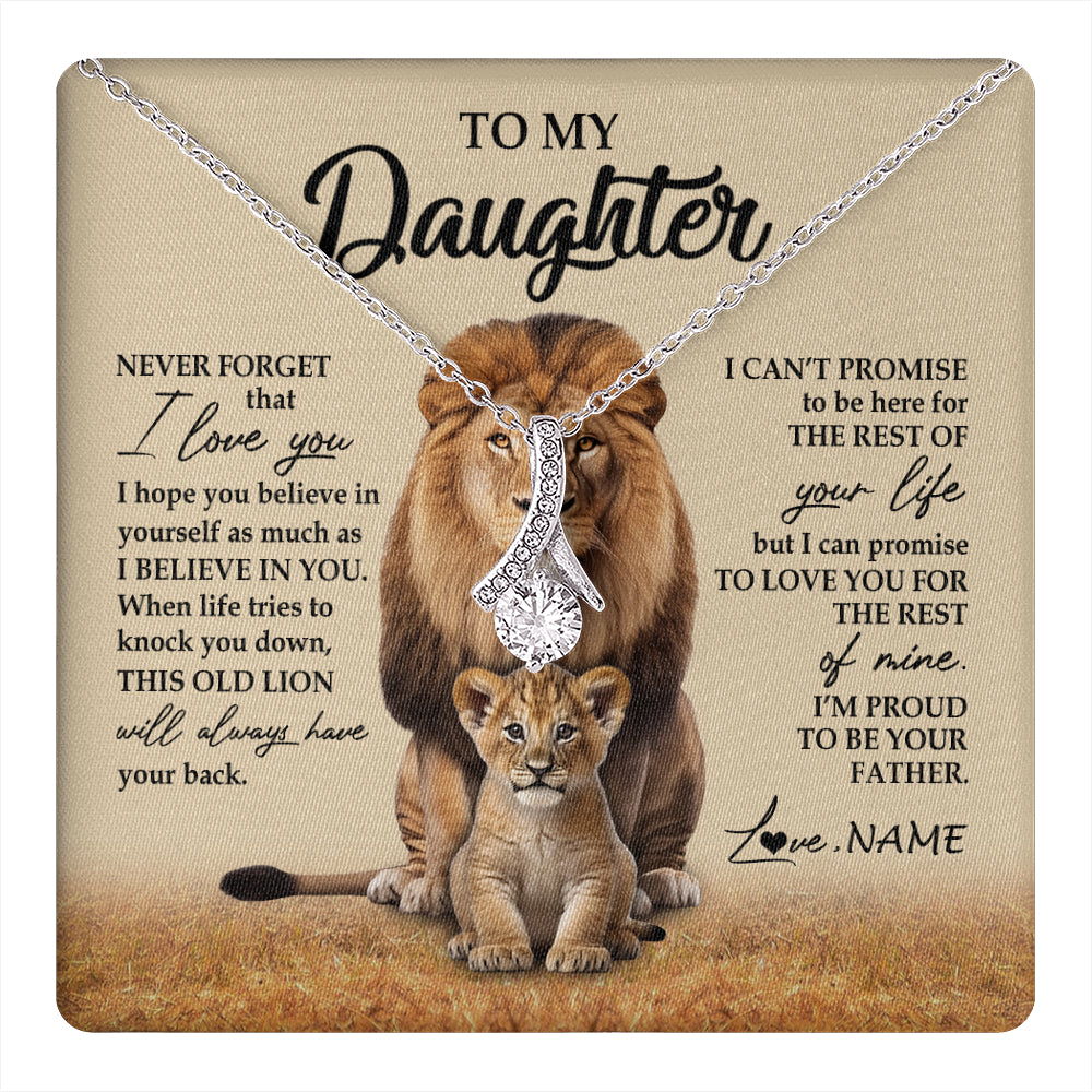 Alluring Beauty Necklace 14K White Gold Finish | 1 | Personalized To My Daughter Necklace From Dad Father Lion Never Forget That I Love You Daughter Jewelry Birthday Graduation Christmas Customized Message Card | teecentury