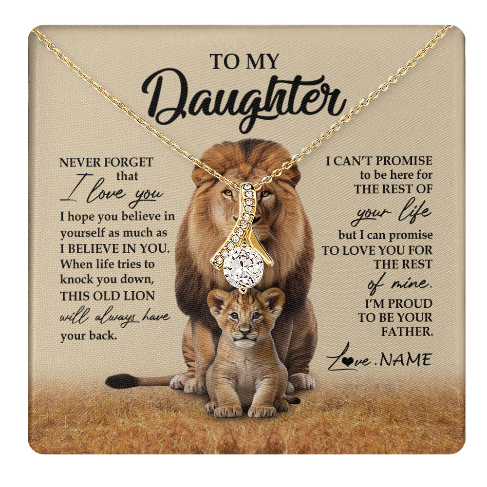 Alluring Beauty Necklace 18K Yellow Gold Finish | 1 | Personalized To My Daughter Necklace From Dad Father Lion Never Forget That I Love You Daughter Jewelry Birthday Graduation Christmas Customized Message Card | teecentury
