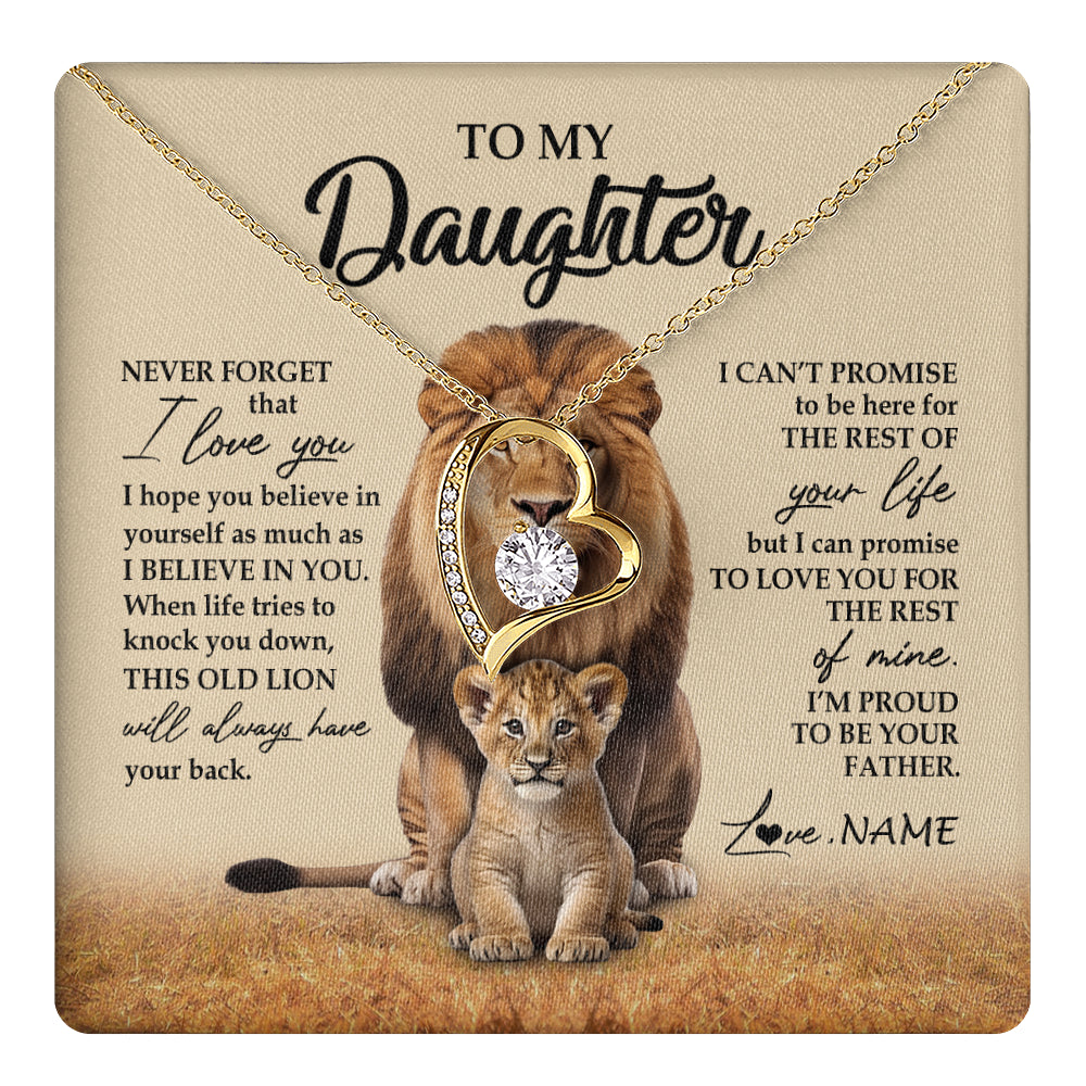 Forever Love Necklace 18K Yellow Gold Finish | 1 | Personalized To My Daughter Necklace From Dad Father Lion Never Forget That I Love You Daughter Jewelry Birthday Graduation Christmas Customized Message Card | teecentury