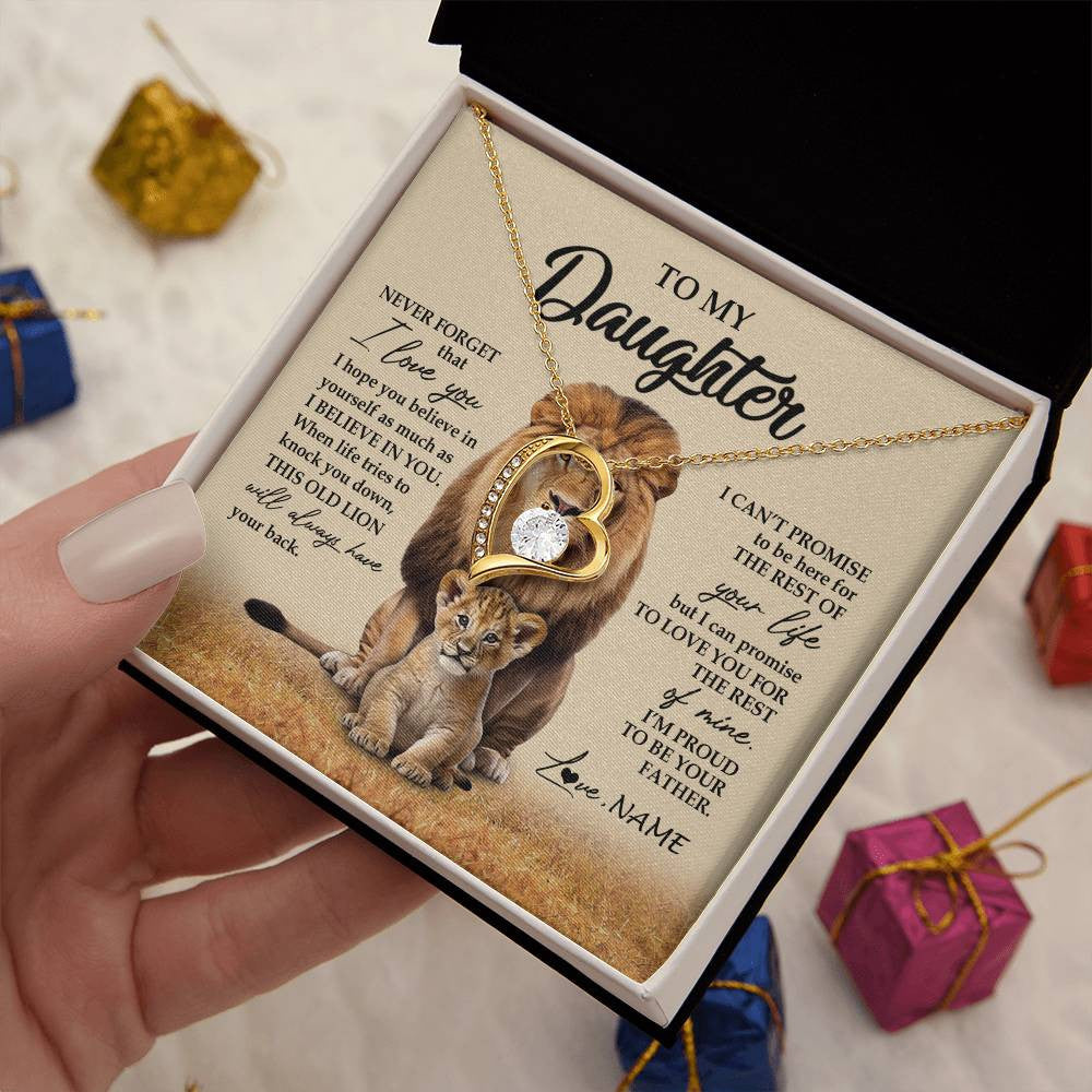 Forever Love Necklace 18K Yellow Gold Finish | 2 | Personalized To My Daughter Necklace From Dad Father Lion Never Forget That I Love You Daughter Jewelry Birthday Graduation Christmas Customized Message Card | teecentury