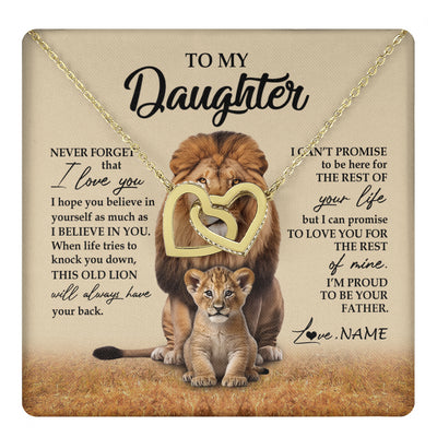 Interlocking Hearts Necklace 18K Yellow Gold Finish | 1 | Personalized To My Daughter Necklace From Dad Father Lion Never Forget That I Love You Daughter Jewelry Birthday Graduation Christmas Customized Message Card | teecentury
