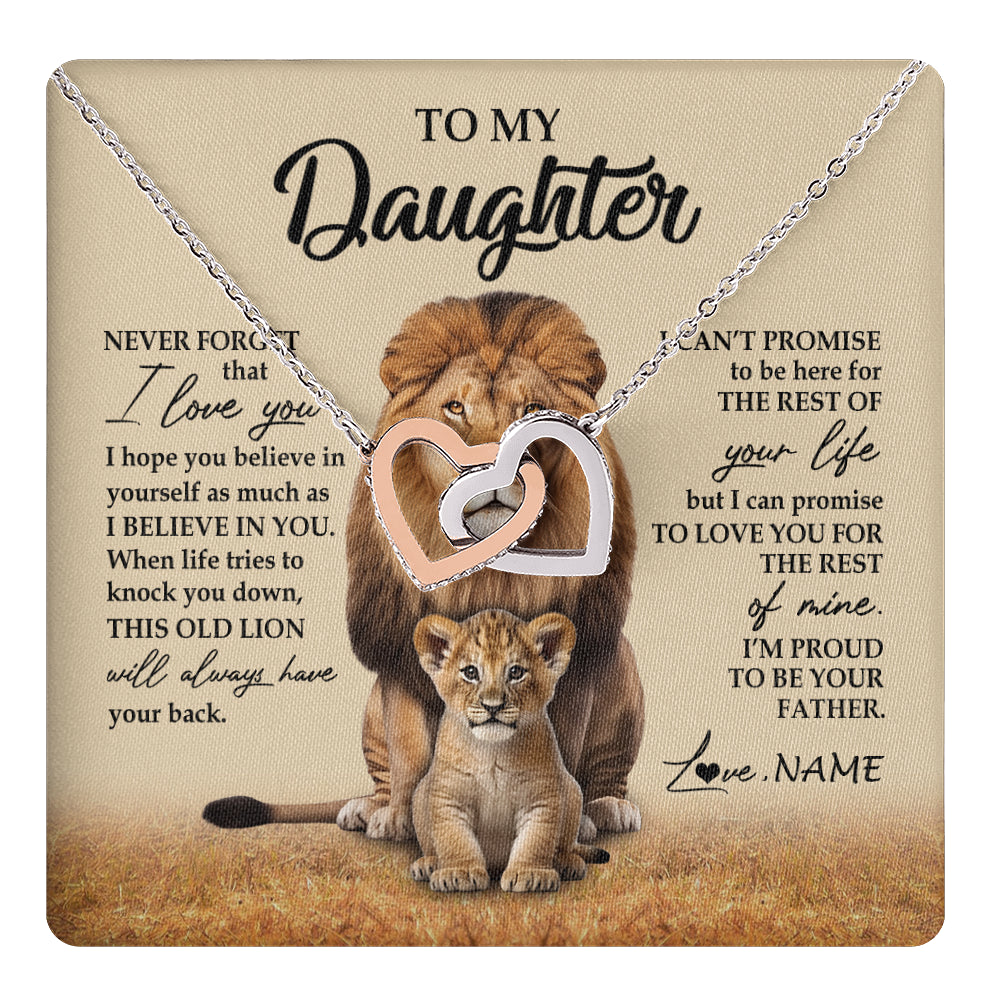 Interlocking Hearts Necklace Stainless Steel & Rose Gold Finish | 1 | Personalized To My Daughter Necklace From Dad Father Lion Never Forget That I Love You Daughter Jewelry Birthday Graduation Christmas Customized Message Card | teecentury
