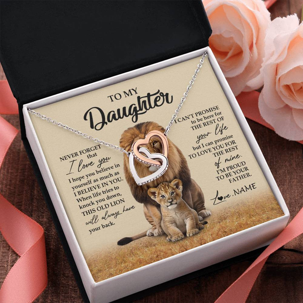 Interlocking Hearts Necklace Stainless Steel & Rose Gold Finish | 2 | Personalized To My Daughter Necklace From Dad Father Lion Never Forget That I Love You Daughter Jewelry Birthday Graduation Christmas Customized Message Card | teecentury