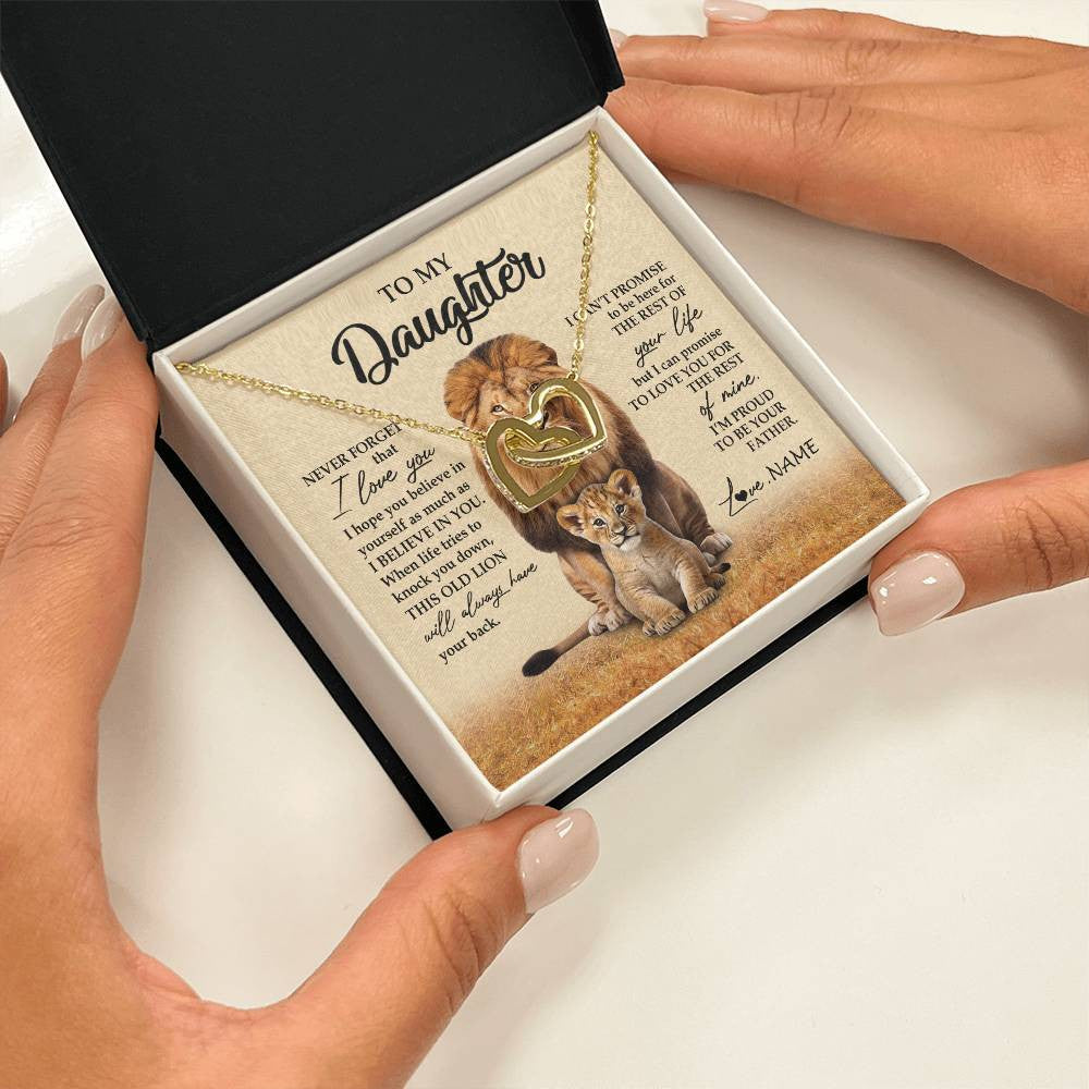 Interlocking Hearts Necklace 18K Yellow Gold Finish | 2 | Personalized To My Daughter Necklace From Dad Father Lion Never Forget That I Love You Daughter Jewelry Birthday Graduation Christmas Customized Message Card | teecentury