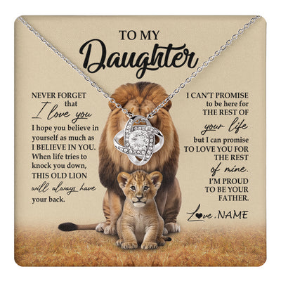 Love Knot Necklace 14K White Gold Finish | 1 | Personalized To My Daughter Necklace From Dad Father Lion Never Forget That I Love You Daughter Jewelry Birthday Graduation Christmas Customized Message Card | teecentury