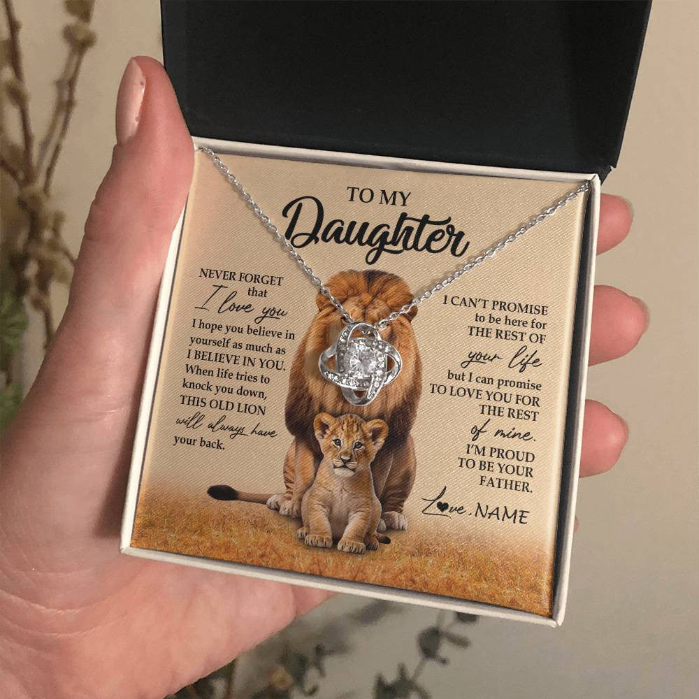 Love Knot Necklace 14K White Gold Finish | 2 | Personalized To My Daughter Necklace From Dad Father Lion Never Forget That I Love You Daughter Jewelry Birthday Graduation Christmas Customized Message Card | teecentury