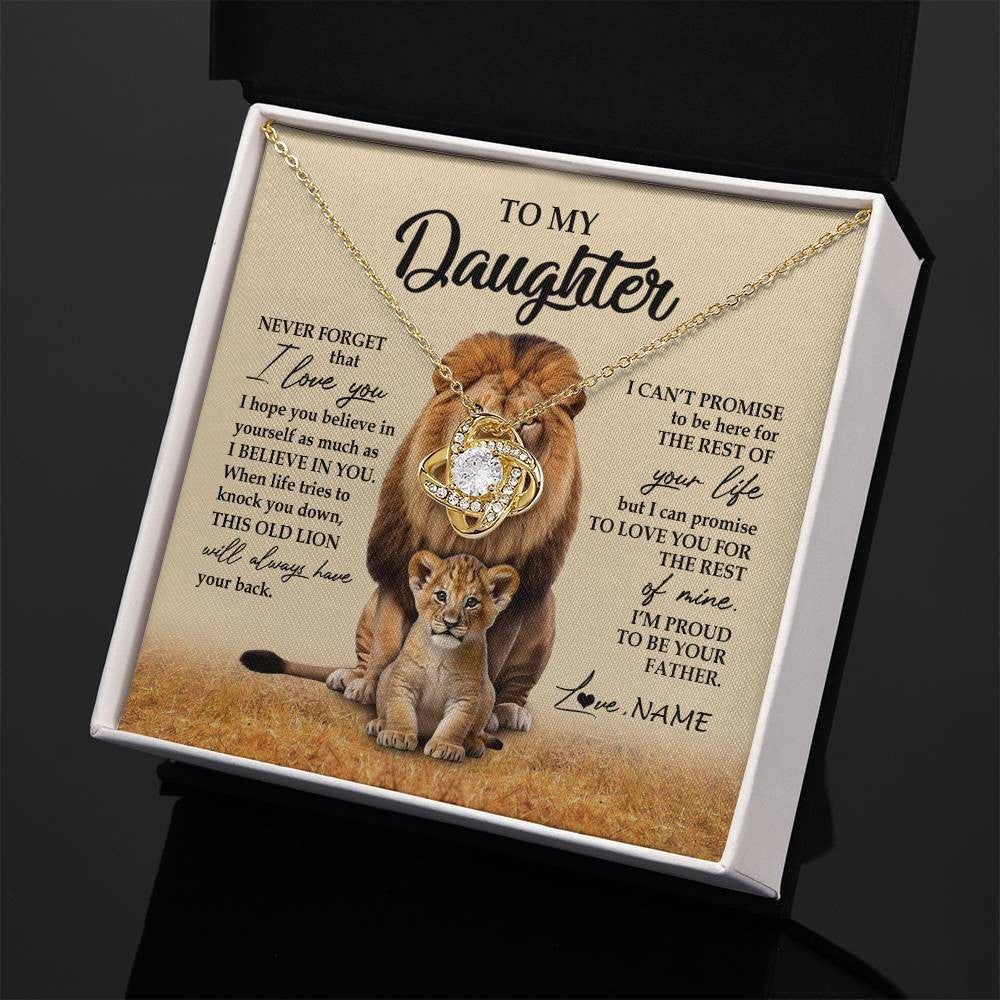 Love Knot Necklace 18K Yellow Gold Finish | 2 | Personalized To My Daughter Necklace From Dad Father Lion Never Forget That I Love You Daughter Jewelry Birthday Graduation Christmas Customized Message Card | teecentury