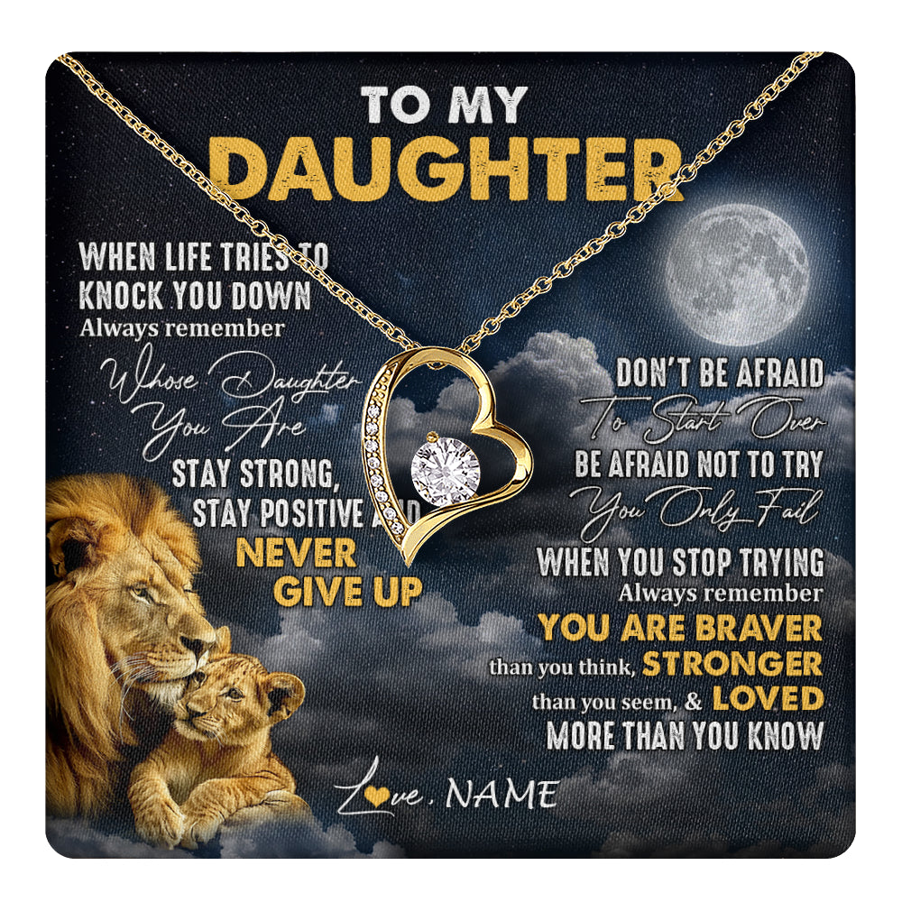 Forever Love Necklace 18K Yellow Gold Finish | 1 | Personalized To My Daughter Necklace From Dad Father Lion Never Give Up Daughter Birthday Graduation Jewelry Christmas Customized Gift Box Message Card | teecentury