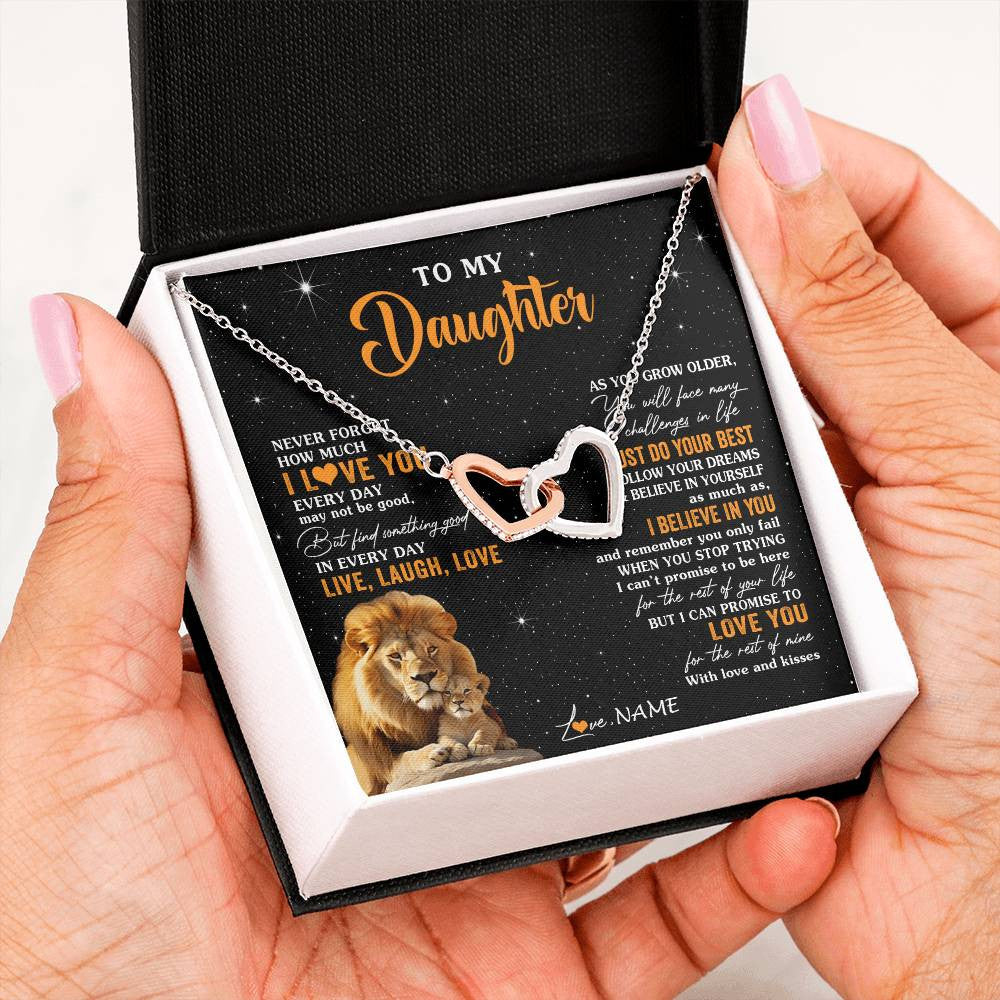 Interlocking Hearts Necklace Stainless Steel & Rose Gold Finish | 2 | Personalized To My Daughter Necklace From Dad Father Live Laugh Love Lion Daughter Birthday Positive Graduation Christmas Customized Gift Box Message Card | teecentury