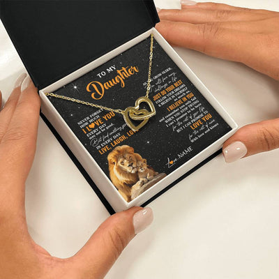 Interlocking Hearts Necklace 18K Yellow Gold Finish | 2 | Personalized To My Daughter Necklace From Dad Father Live Laugh Love Lion Daughter Birthday Positive Graduation Christmas Customized Gift Box Message Card | teecentury