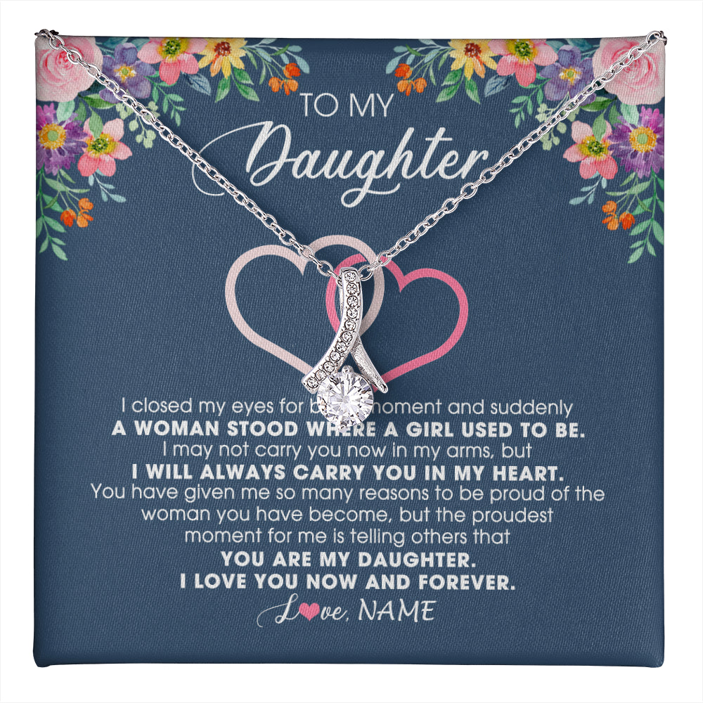 Alluring Beauty Necklace 14K White Gold Finish | 1 | Personalized To My Daughter Necklace From Dad Father Mom I Love You Now And Forever Jewelry For Daughter Birthday Graduation Christmas Customized Message Card | teecentury