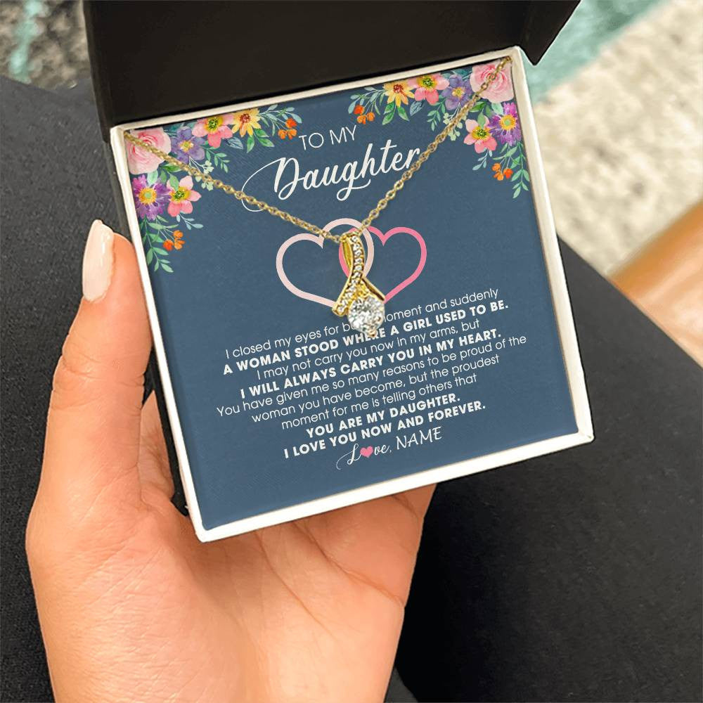 Alluring Beauty Necklace 18K Yellow Gold Finish | 2 | Personalized To My Daughter Necklace From Dad Father Mom I Love You Now And Forever Jewelry For Daughter Birthday Graduation Christmas Customized Message Card | teecentury
