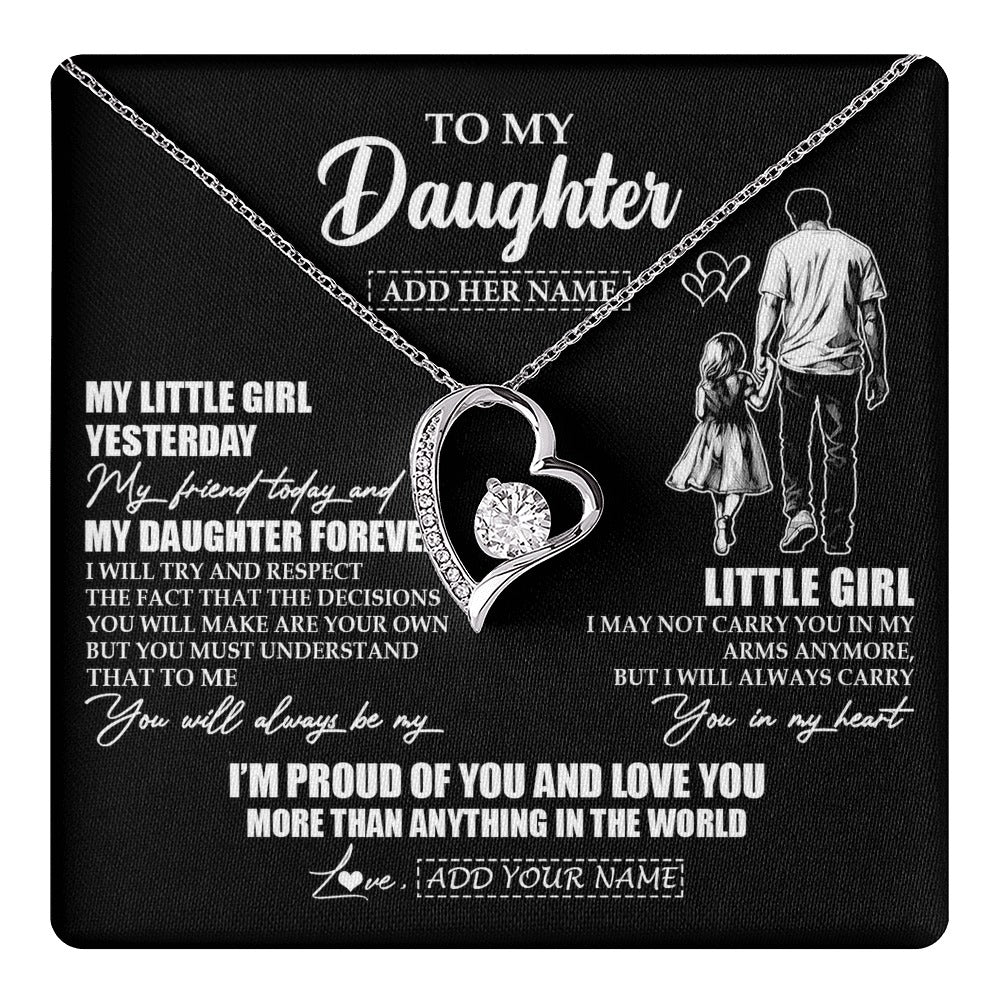 Forever Love Necklace 14K White Gold Finish | 1 | Personalized To My Daughter Necklace From Dad Father My Girl My Friend Proud And Love Daughter Birthday Graduation Christmas Custom Gift Box Message Card | https://teecentury.