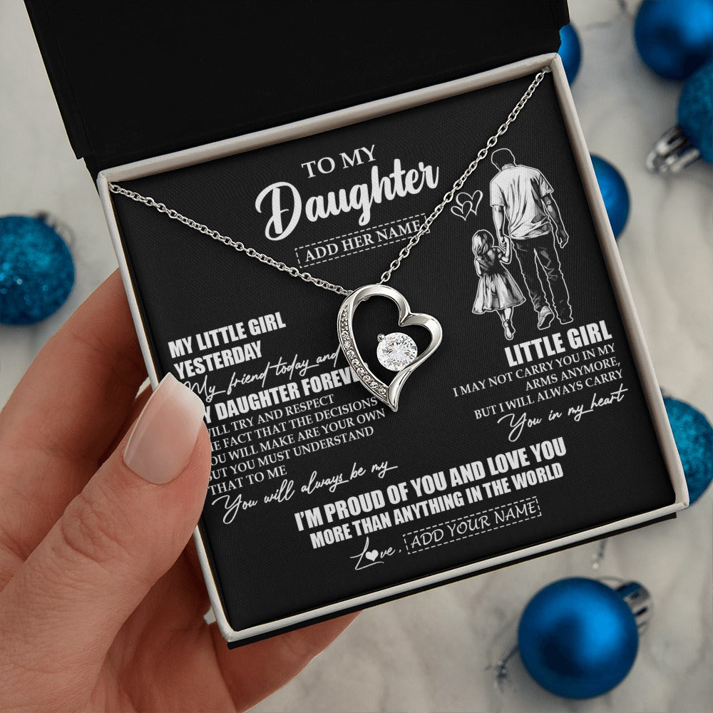 Forever Love Necklace 14K White Gold Finish | 2 | Personalized To My Daughter Necklace From Dad Father My Girl My Friend Proud And Love Daughter Birthday Graduation Christmas Custom Gift Box Message Card | https://teecentury.