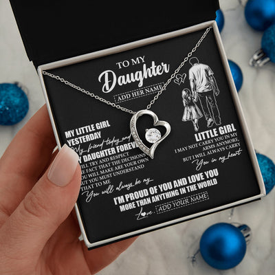 Forever Love Necklace 14K White Gold Finish | 2 | Personalized To My Daughter Necklace From Dad Father My Girl My Friend Proud And Love Daughter Birthday Graduation Christmas Custom Gift Box Message Card | https://teecentury.