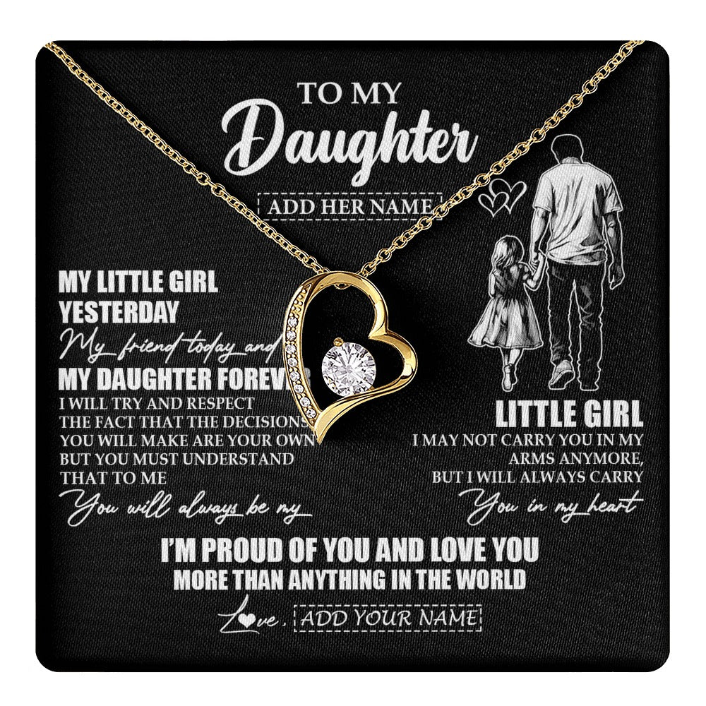 Forever Love Necklace 18K Yellow Gold Finish | 1 | Personalized To My Daughter Necklace From Dad Father My Girl My Friend Proud And Love Daughter Birthday Graduation Christmas Custom Gift Box Message Card | https://teecentury.