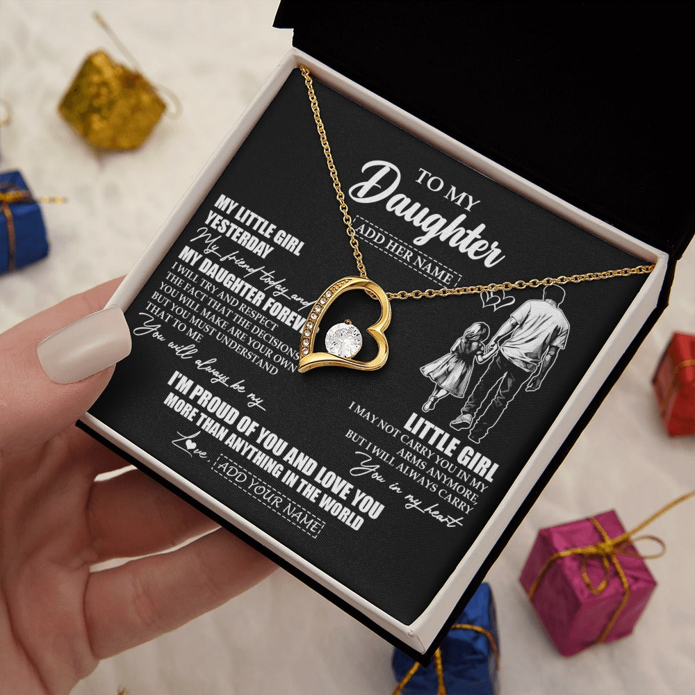 Forever Love Necklace 18K Yellow Gold Finish | 2 | Personalized To My Daughter Necklace From Dad Father My Girl My Friend Proud And Love Daughter Birthday Graduation Christmas Custom Gift Box Message Card | https://teecentury.