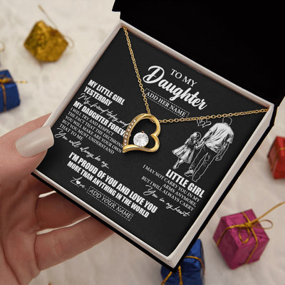 Forever Love Necklace 18K Yellow Gold Finish | 2 | Personalized To My Daughter Necklace From Dad Father My Girl My Friend Proud And Love Daughter Birthday Graduation Christmas Custom Gift Box Message Card | https://teecentury.