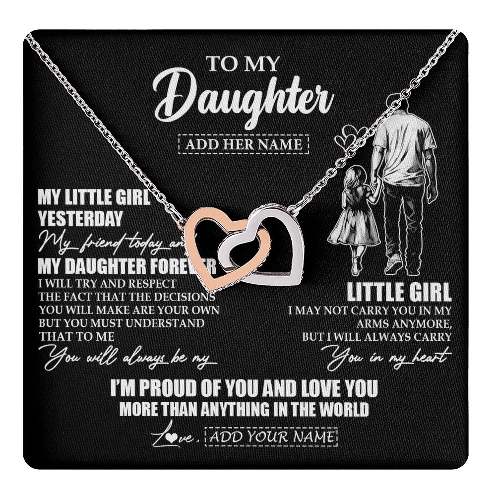 Interlocking Hearts Necklace Stainless Steel & Rose Gold Finish | 1 | Personalized To My Daughter Necklace From Dad Father My Girl My Friend Proud And Love Daughter Birthday Graduation Christmas Custom Gift Box Message Card | https://teecentury.