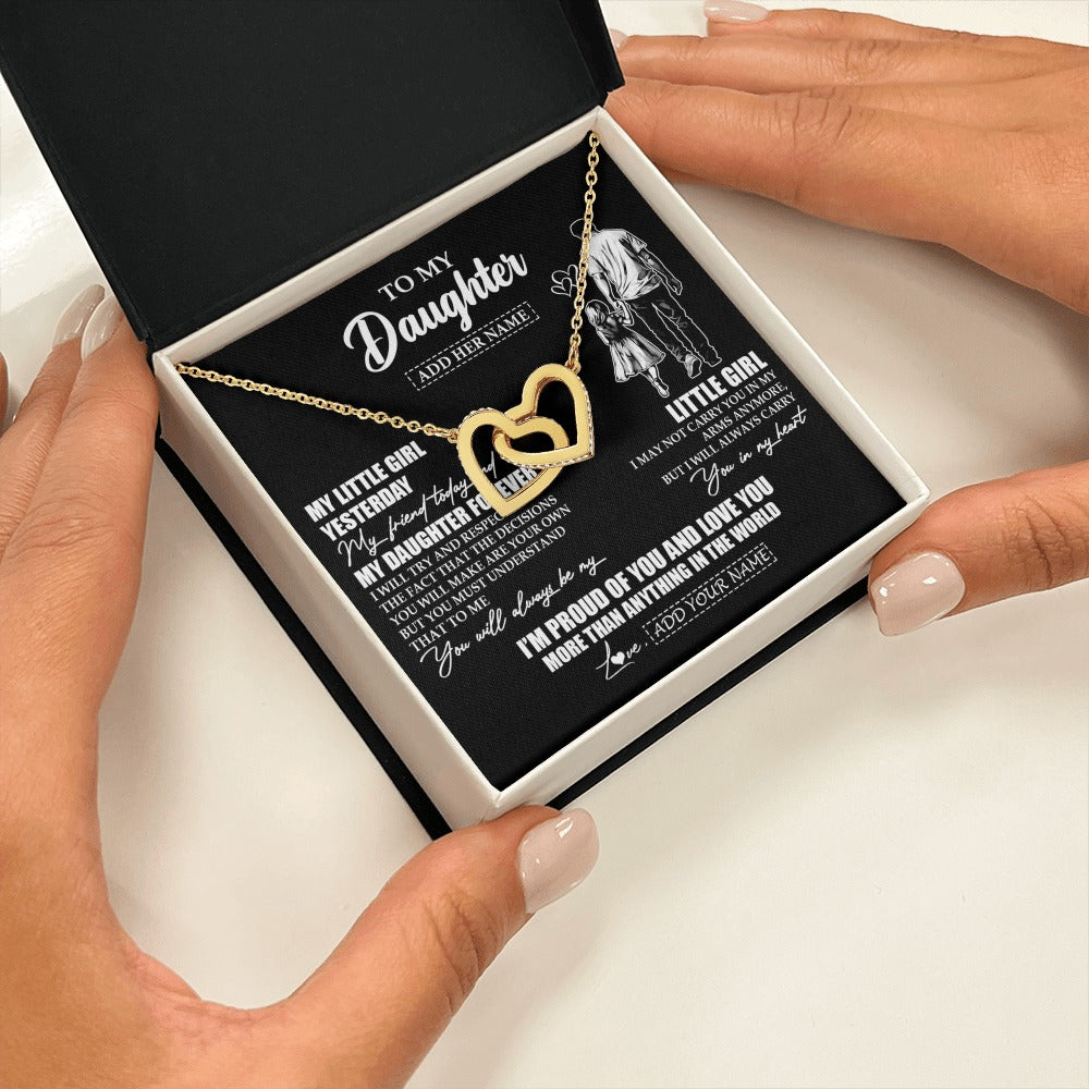 Interlocking Hearts Necklace 18K Yellow Gold Finish | 2 | Personalized To My Daughter Necklace From Dad Father My Girl My Friend Proud And Love Daughter Birthday Graduation Christmas Custom Gift Box Message Card | https://teecentury.