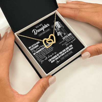 Interlocking Hearts Necklace 18K Yellow Gold Finish | 2 | Personalized To My Daughter Necklace From Dad Father My Girl My Friend Proud And Love Daughter Birthday Graduation Christmas Custom Gift Box Message Card | https://teecentury.