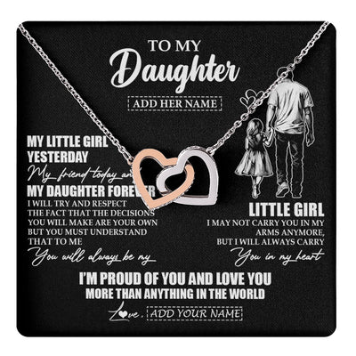Interlocking Hearts Necklace Stainless Steel & Rose Gold Finish | 1 | Personalized To My Daughter Necklace From Dad Father My Girl My Friend Proud And Love Daughter Birthday Graduation Christmas Custom Gift Box Message Card | https://teecentury.