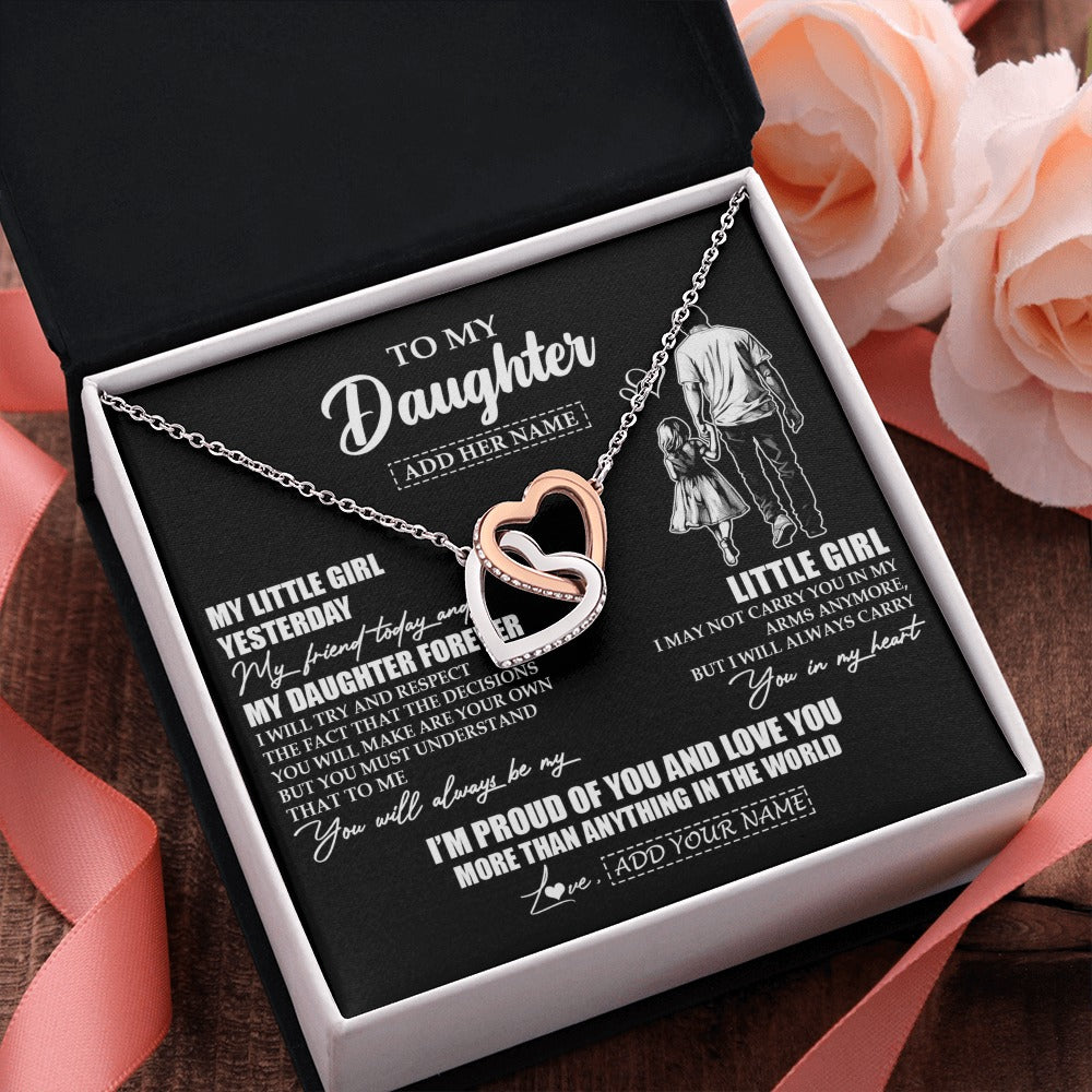 Interlocking Hearts Necklace Stainless Steel & Rose Gold Finish | 2 | Personalized To My Daughter Necklace From Dad Father My Girl My Friend Proud And Love Daughter Birthday Graduation Christmas Custom Gift Box Message Card | https://teecentury.