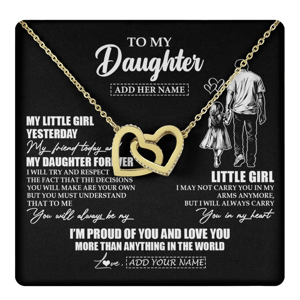 Interlocking Hearts Necklace 18K Yellow Gold Finish | 1 | Personalized To My Daughter Necklace From Dad Father My Girl My Friend Proud And Love Daughter Birthday Graduation Christmas Custom Gift Box Message Card | https://teecentury.