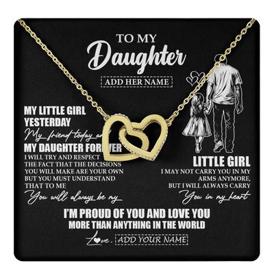 Interlocking Hearts Necklace 18K Yellow Gold Finish | 1 | Personalized To My Daughter Necklace From Dad Father My Girl My Friend Proud And Love Daughter Birthday Graduation Christmas Custom Gift Box Message Card | https://teecentury.