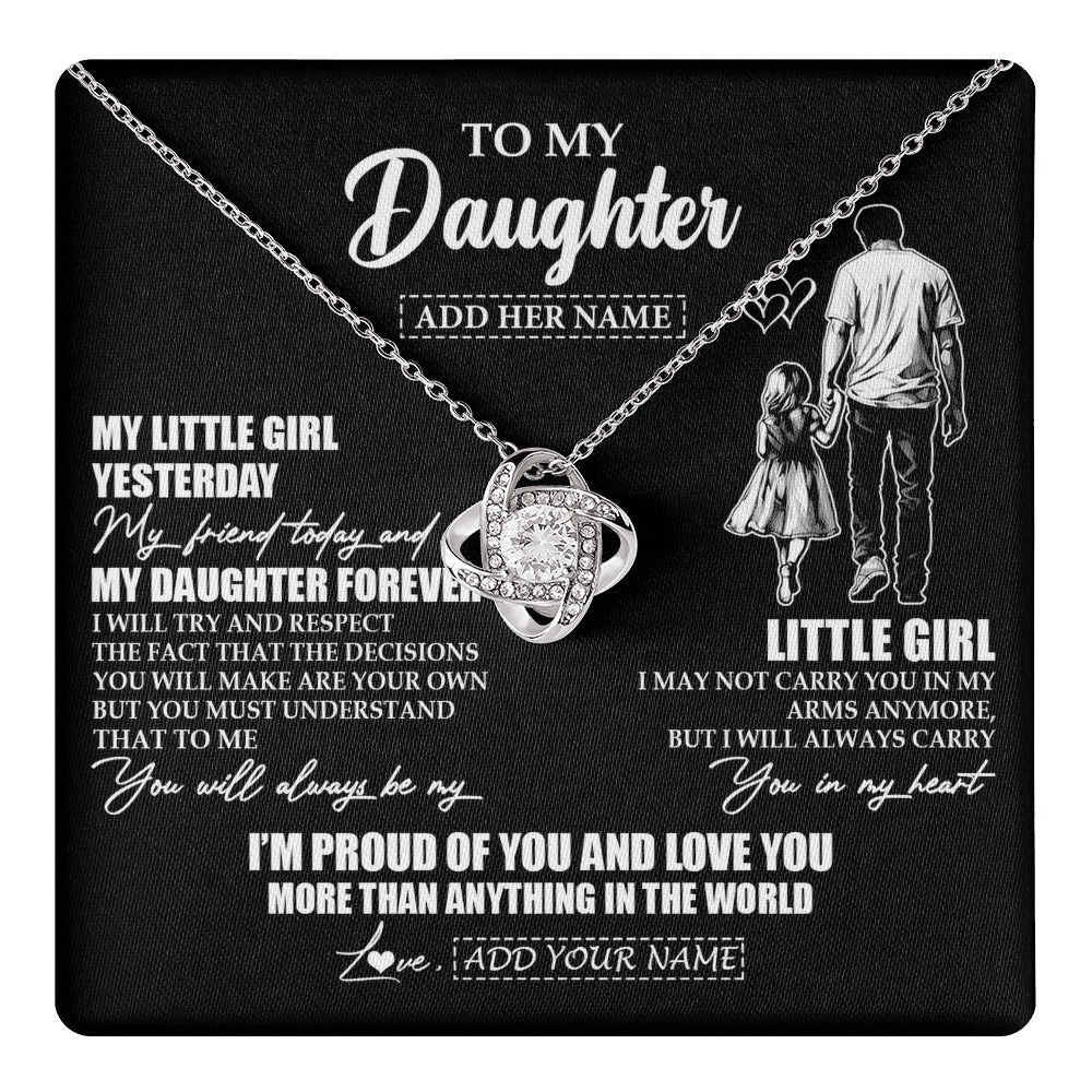 Love Knot Necklace 14K White Gold Finish | 1 | Personalized To My Daughter Necklace From Dad Father My Girl My Friend Proud And Love Daughter Birthday Graduation Christmas Custom Gift Box Message Card | https://teecentury.