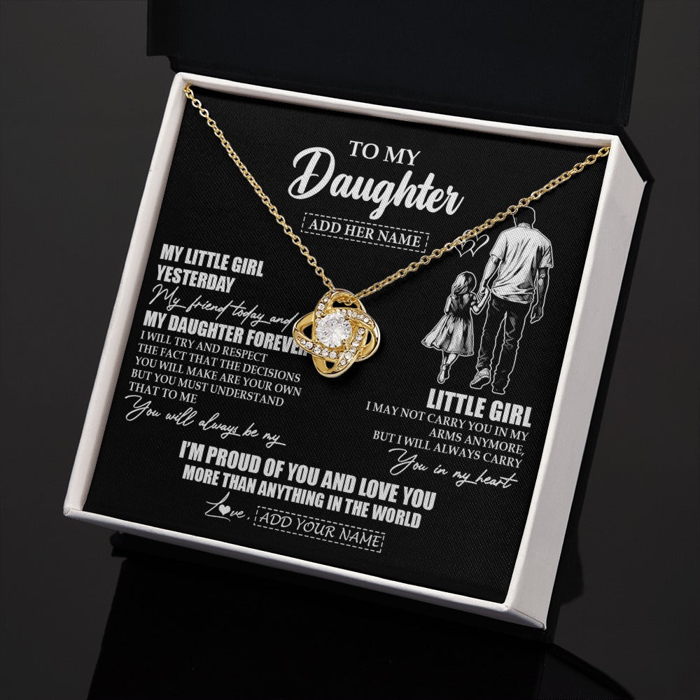 Love Knot Necklace 18K Yellow Gold Finish | 2 | Personalized To My Daughter Necklace From Dad Father My Girl My Friend Proud And Love Daughter Birthday Graduation Christmas Custom Gift Box Message Card | https://teecentury.