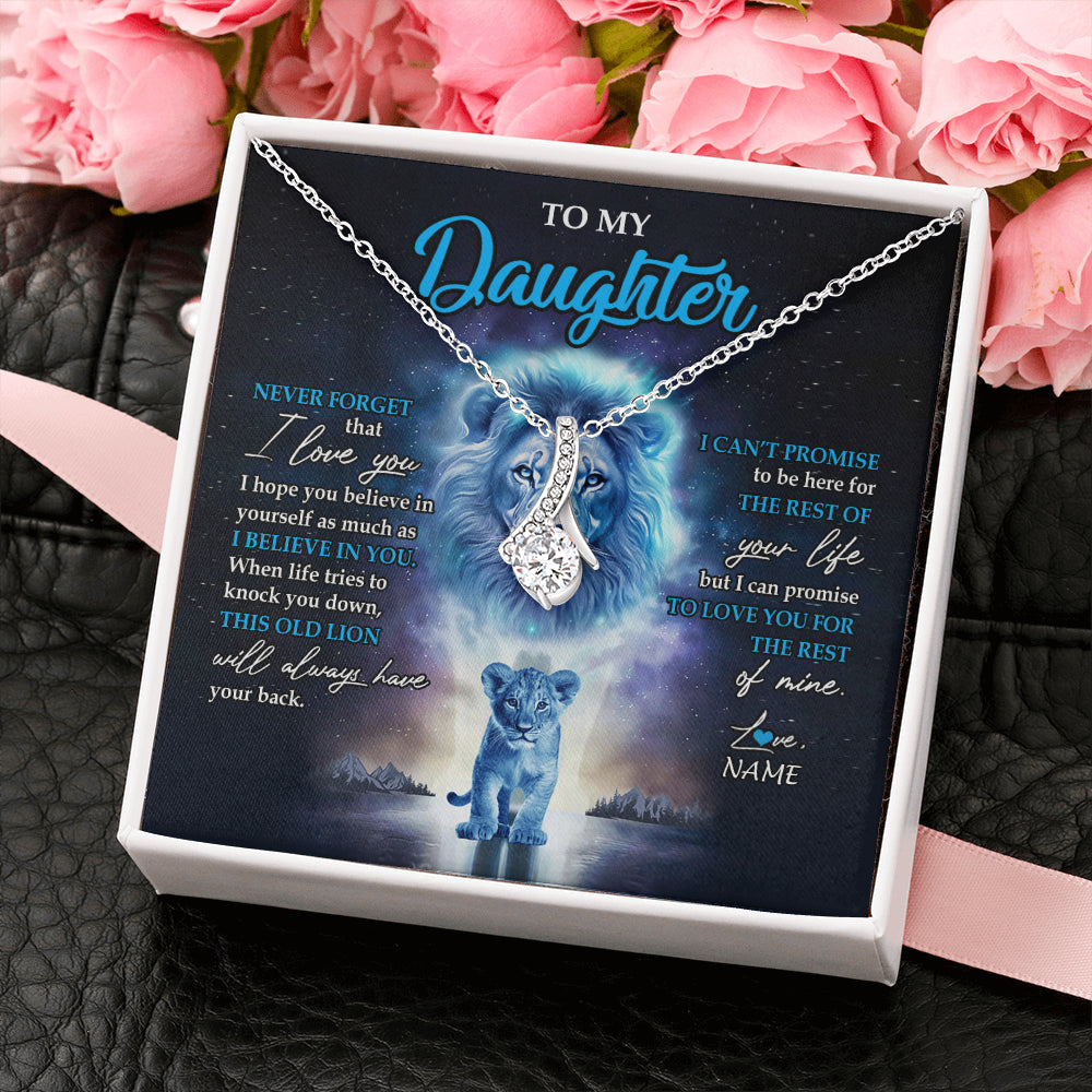 Alluring Beauty Necklace 14K White Gold Finish | 2 | Personalized To My Daughter Necklace From Dad Father Never Forget I Love You Lion Daughter Jewelry Birthday Graduation Christmas Customized Message Card | teecentury