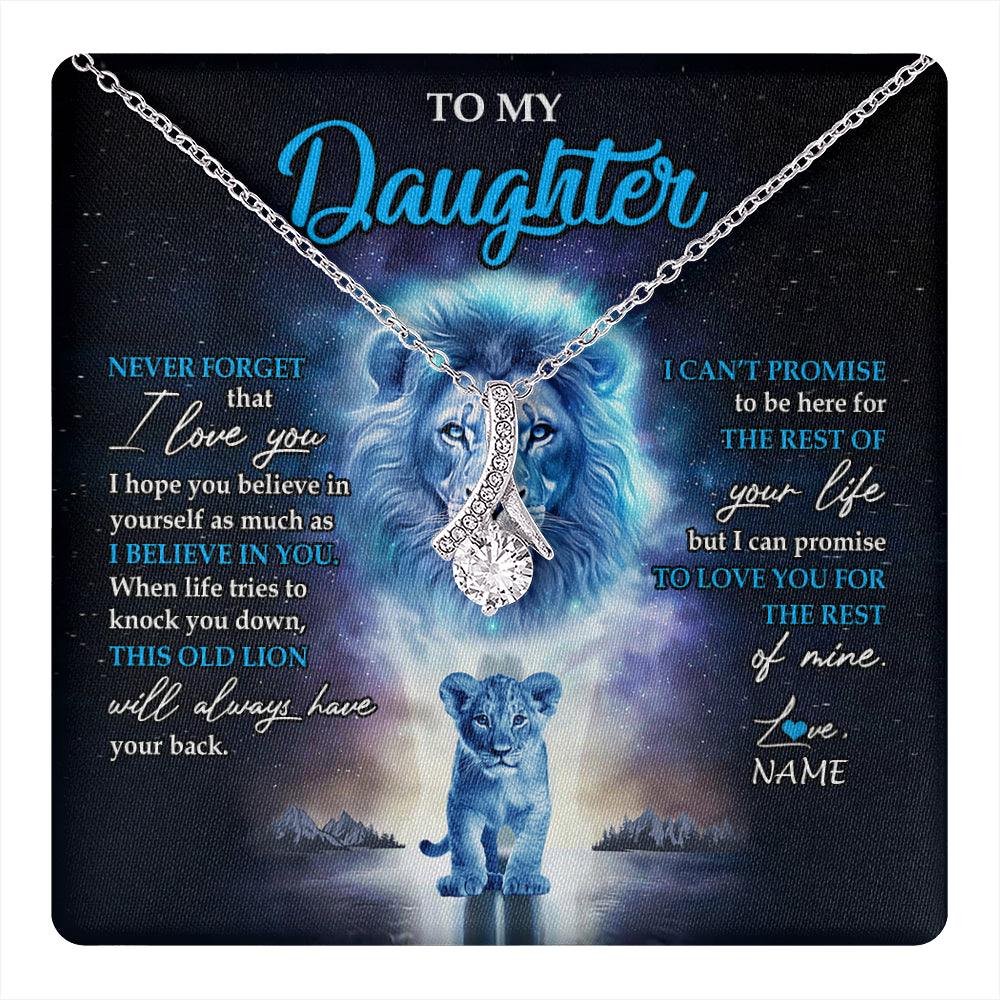 Alluring Beauty Necklace 14K White Gold Finish | 1 | Personalized To My Daughter Necklace From Dad Father Never Forget I Love You Lion Daughter Jewelry Birthday Graduation Christmas Customized Message Card | teecentury