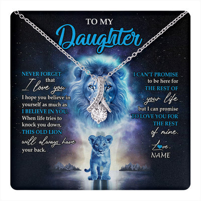 Alluring Beauty Necklace 14K White Gold Finish | 1 | Personalized To My Daughter Necklace From Dad Father Never Forget I Love You Lion Daughter Jewelry Birthday Graduation Christmas Customized Message Card | teecentury