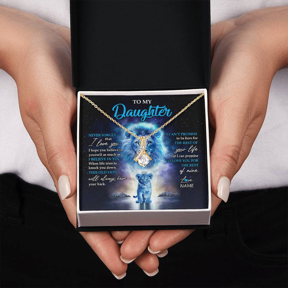 Alluring Beauty Necklace 18K Yellow Gold Finish | 2 | Personalized To My Daughter Necklace From Dad Father Never Forget I Love You Lion Daughter Jewelry Birthday Graduation Christmas Customized Message Card | teecentury